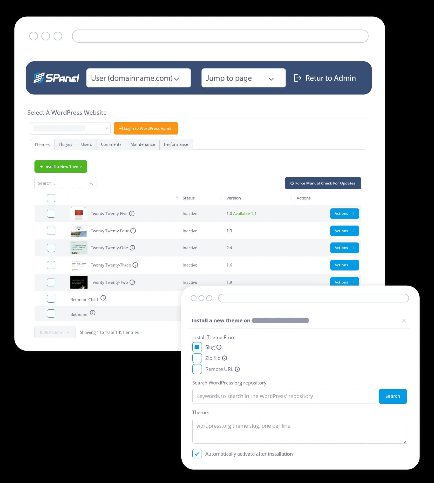 Update WordPress plugins and themes right from your dashboard